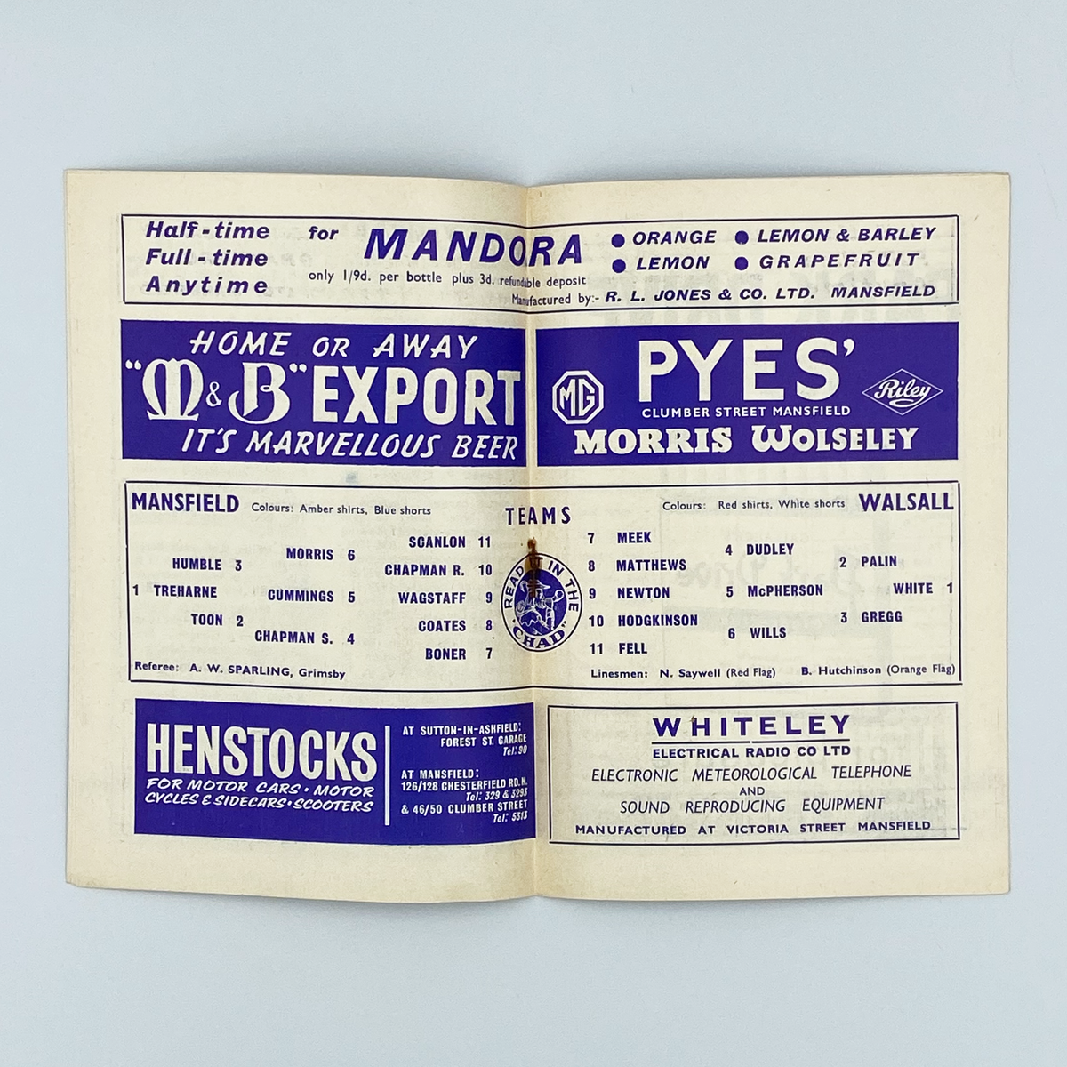 Mansfield Town vs Walsall Programme (7 September 1963)