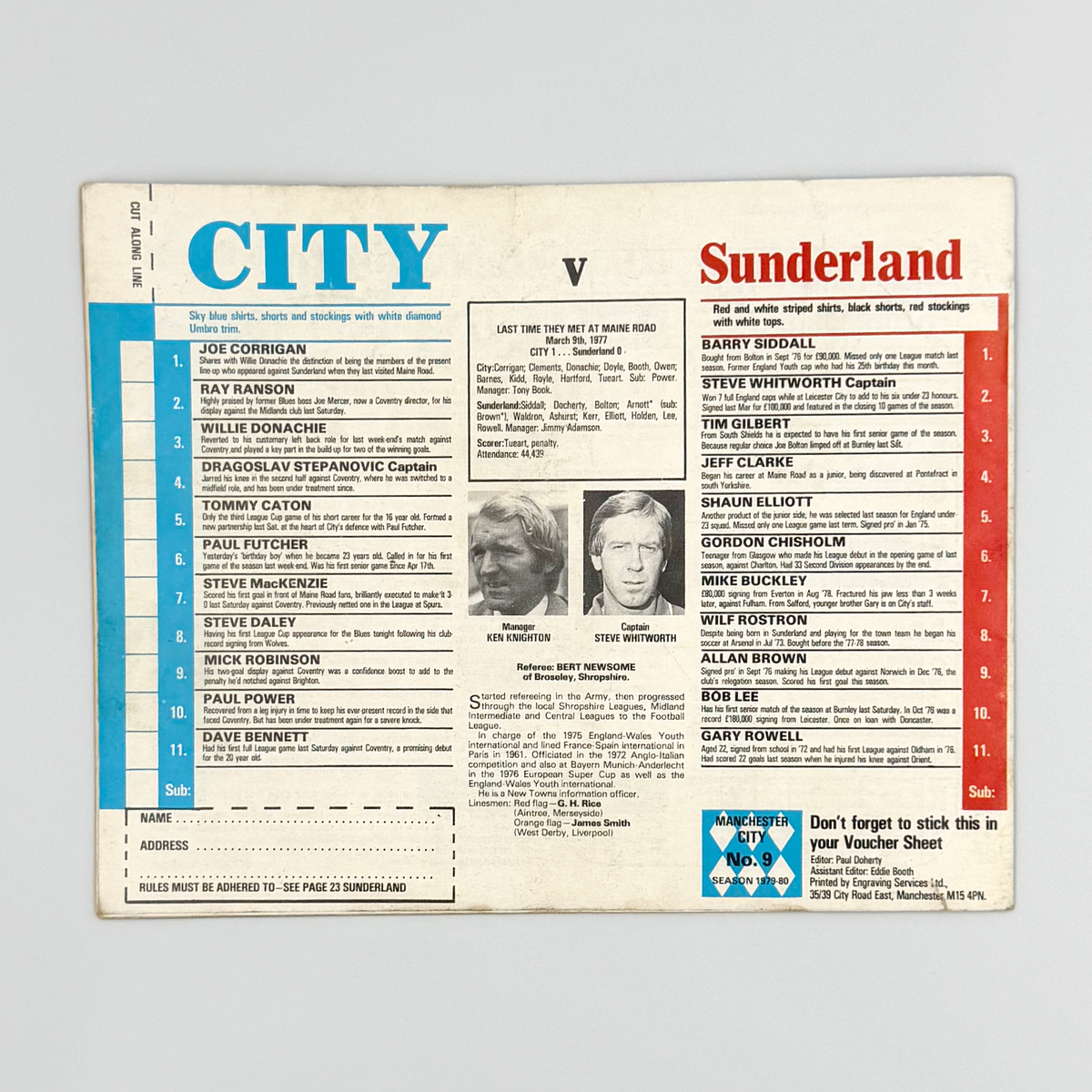 Manchester City vs Sunderland Programme (26 September 1979)