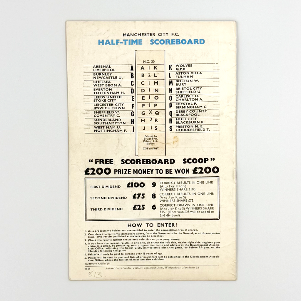 Manchester City vs Manchester United Programme (17 August 1968)