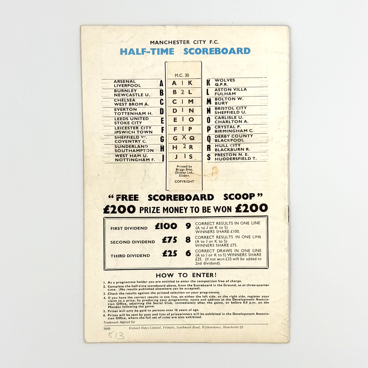Manchester City vs Manchester United Programme (17 August 1968)