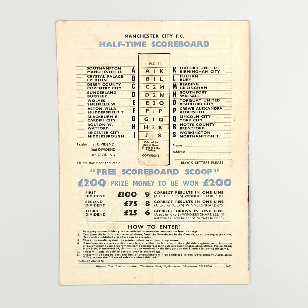 Manchester City vs Newcastle United Programme ( 8 October 1969)