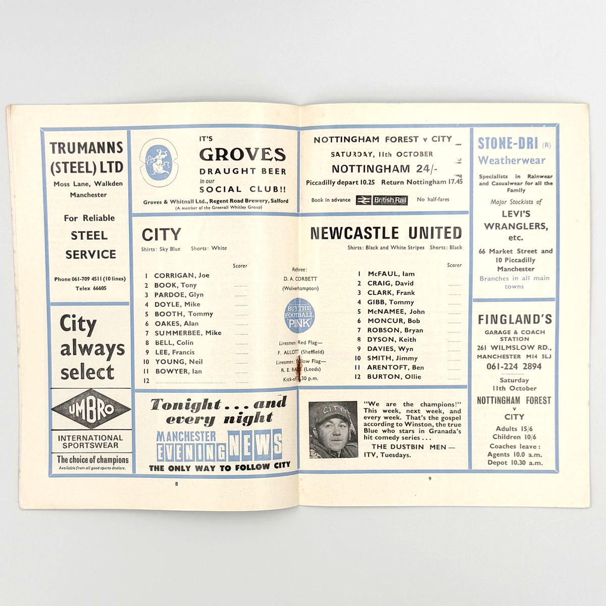 Manchester City vs Newcastle United Programme ( 8 October 1969)