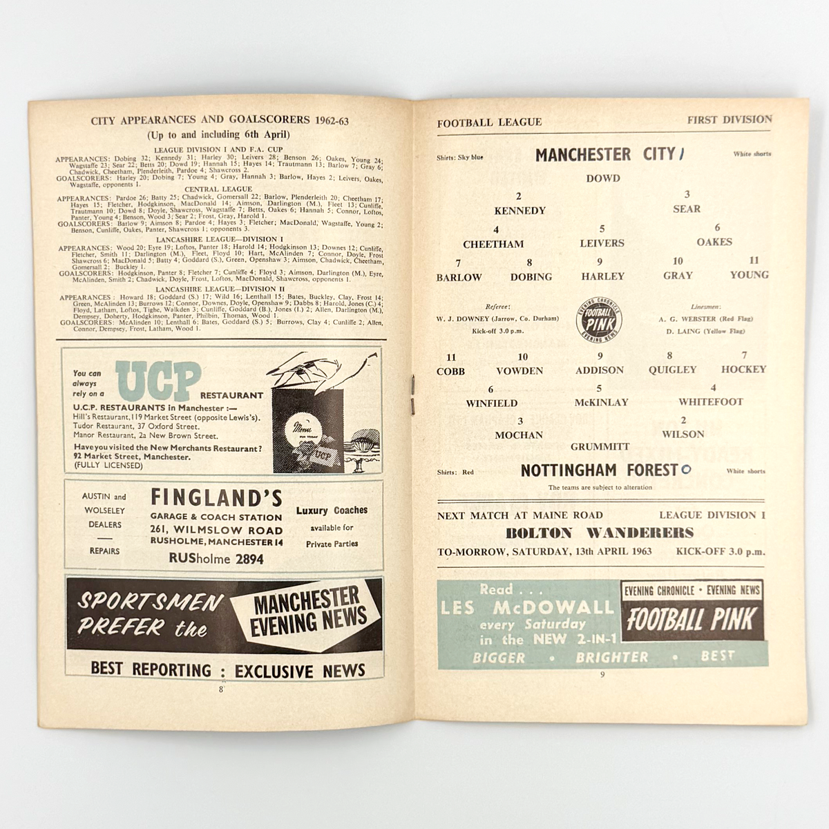 Manchester City vs Nottingham Forest Programme (12 April 1963)