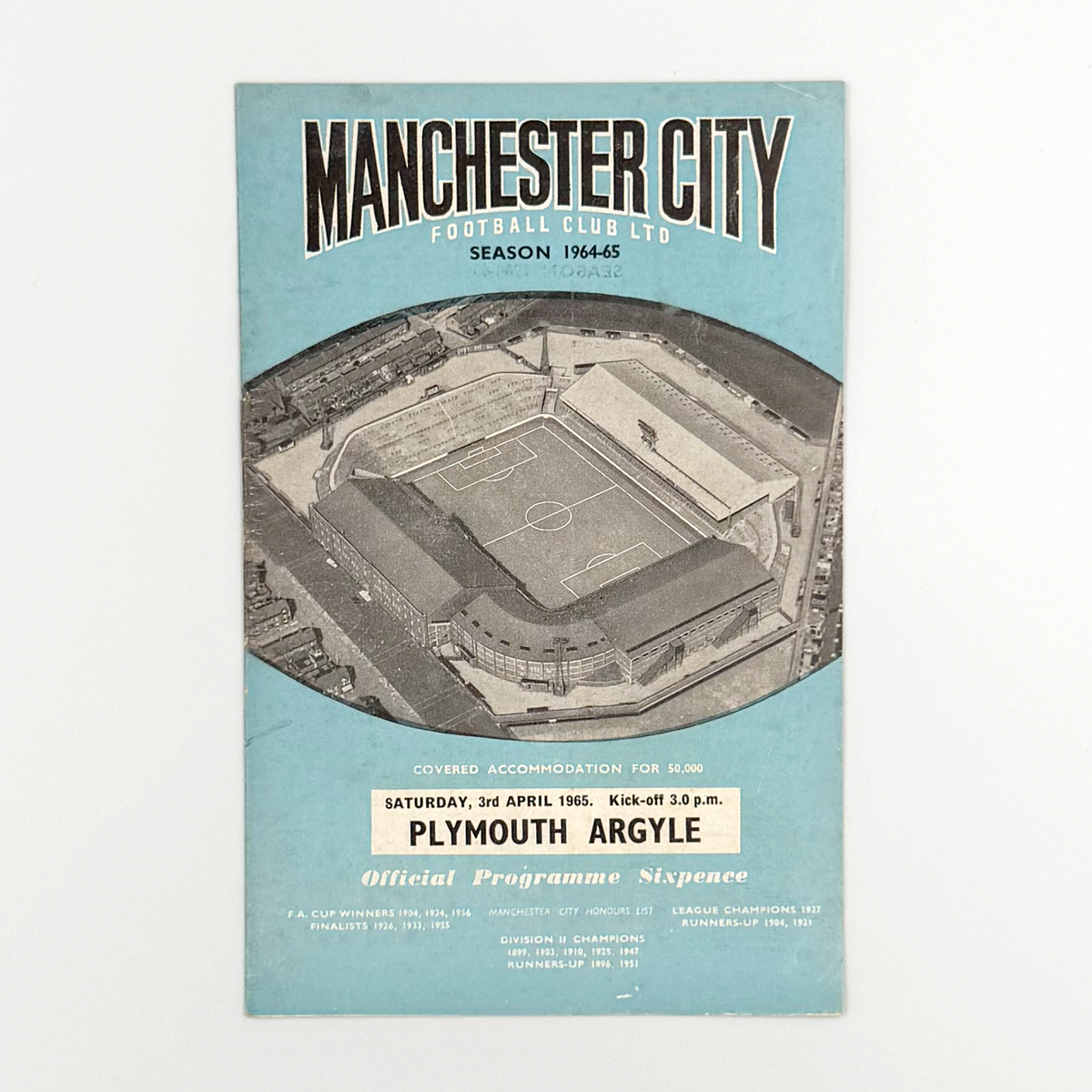 Manchester City vs Plymouth Argyle Programme (3 April 1965)