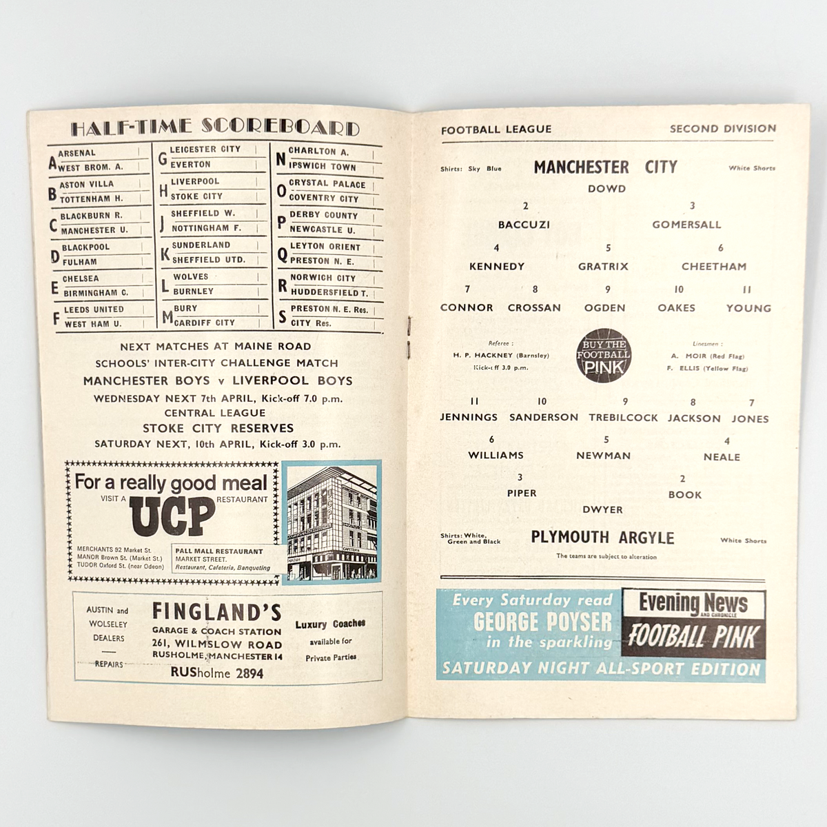 Manchester City vs Plymouth Argyle Programme (3 April 1965)