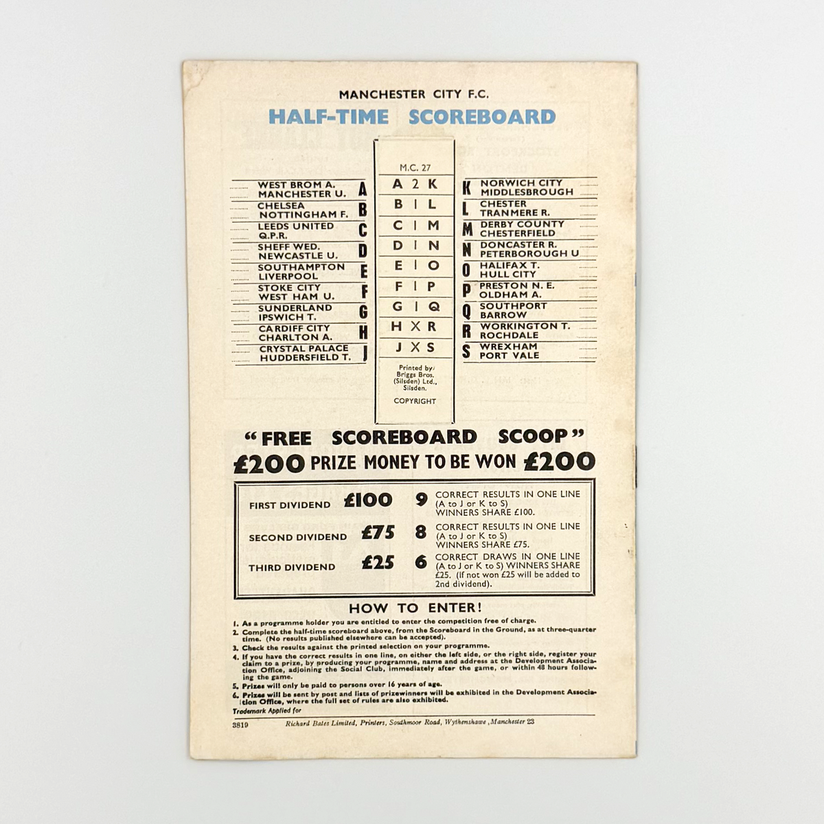 Manchester City vs Wolverhampton Wanderers Programme (14 August 1968)