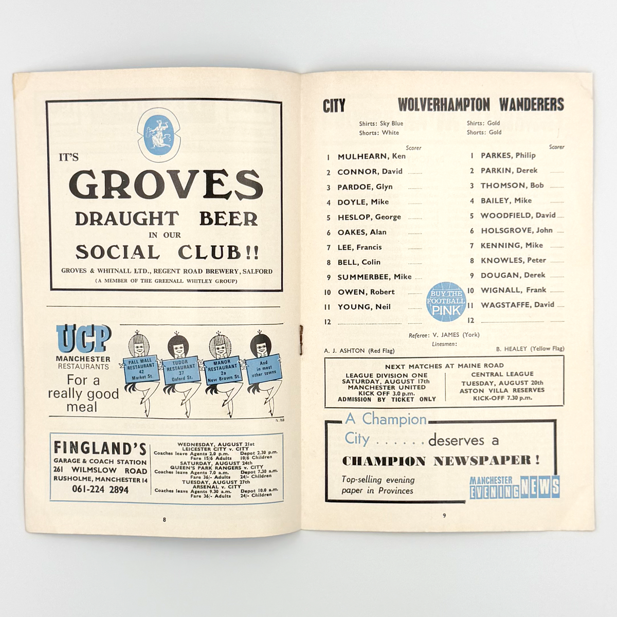 Manchester City vs Wolverhampton Wanderers Programme (14 August 1968)