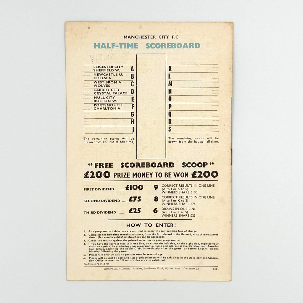 Manchester City vs Southampton Programme (30 August 1967)