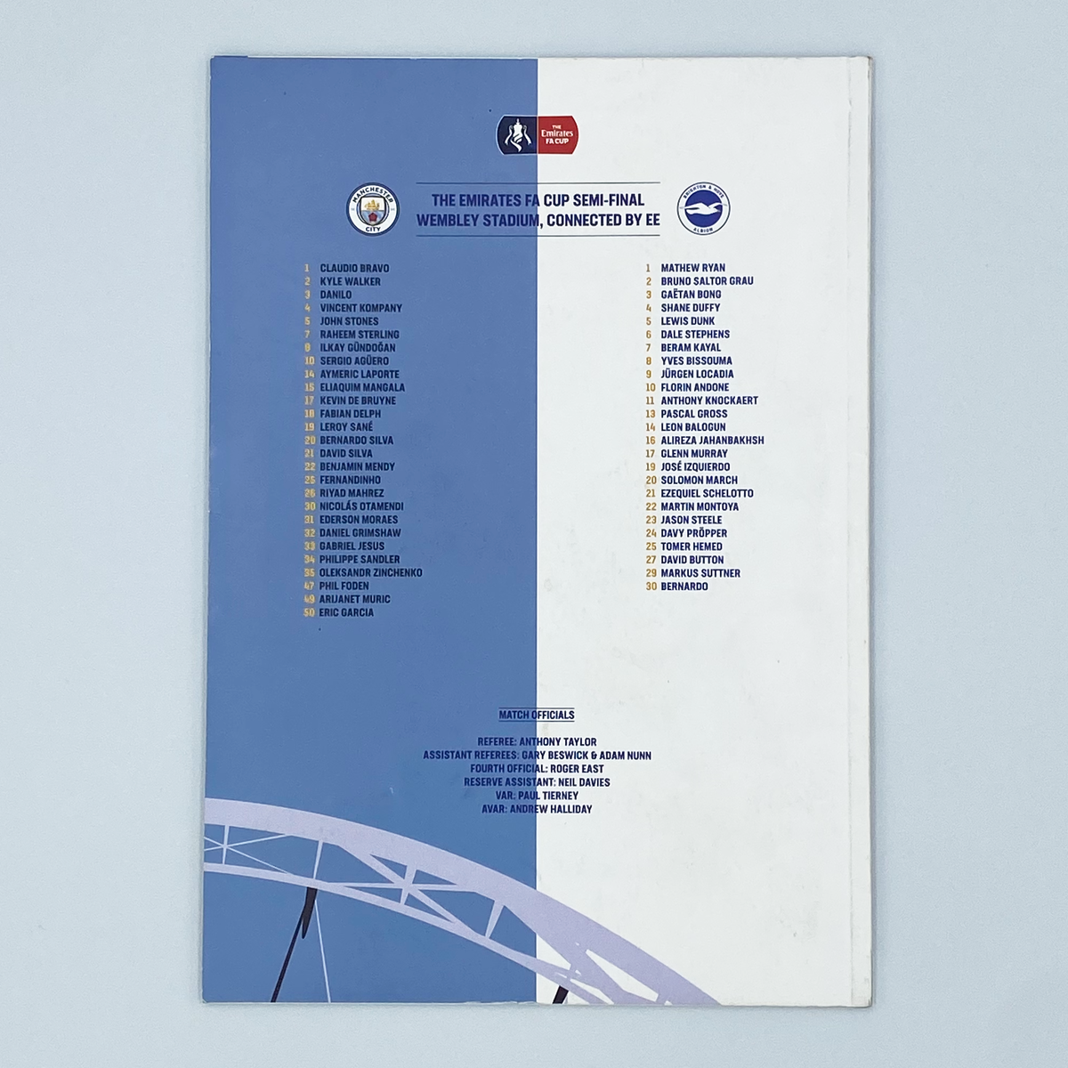 Manchester City vs Brighton & Hove Albion FA Cup Semi-Final Programme (6 April 2019)