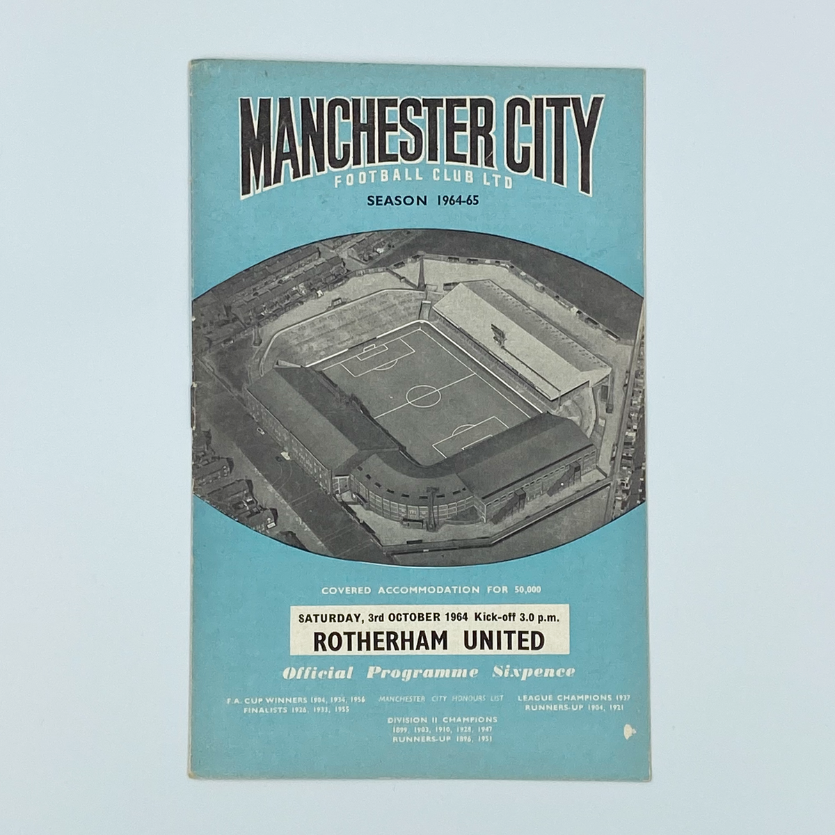 Manchester City vs Rotherham United Programme (3 October 1964)