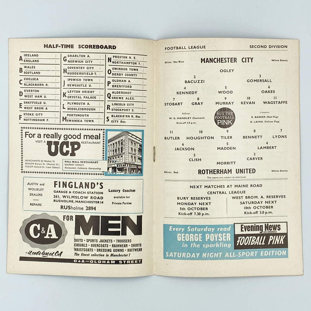 Manchester City vs Rotherham United Programme (3 October 1964)