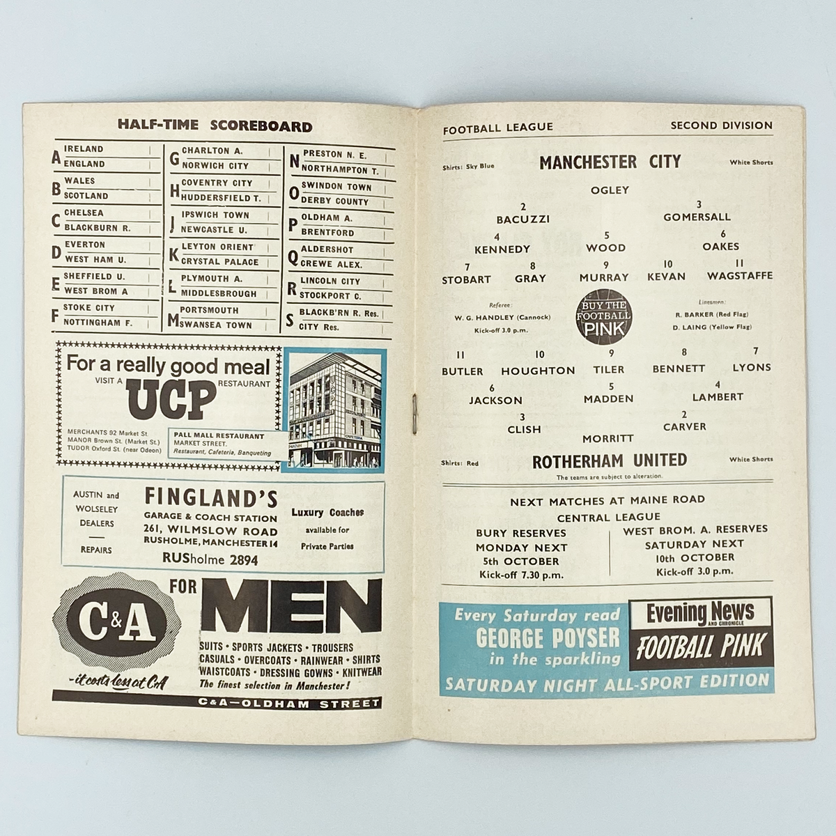 Manchester City vs Rotherham United Programme (3 October 1964)