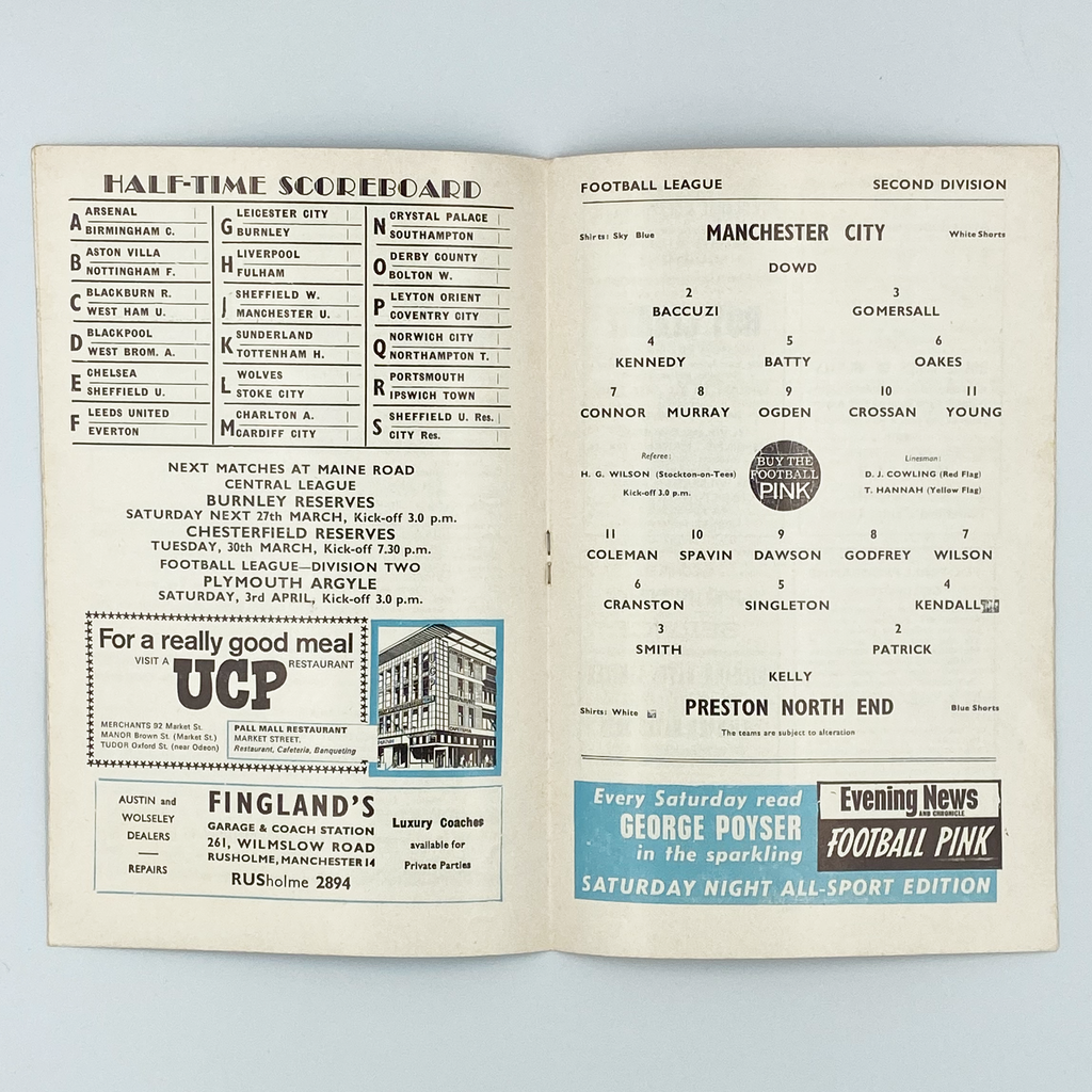 Manchester City vs Preston North End Programme (20 March 1965)