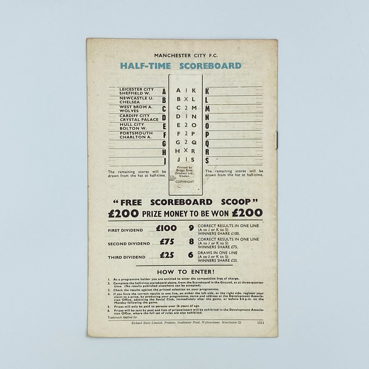 Manchester City vs Southampton Programme (30 August 1967)