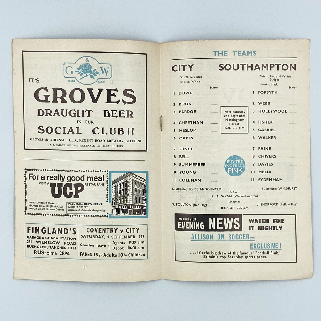 Manchester City vs Southampton Programme (30 August 1967)
