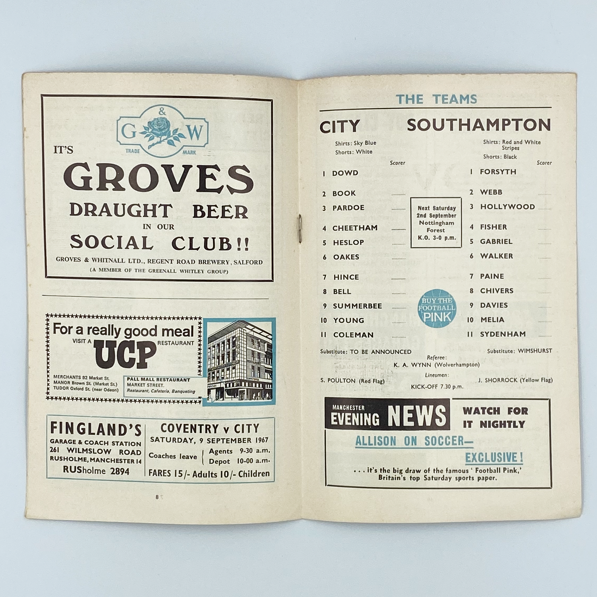 Manchester City vs Southampton Programme (30 August 1967)