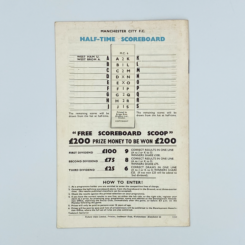 Manchester City vs Sparta Prague Programme (11 December 1967)