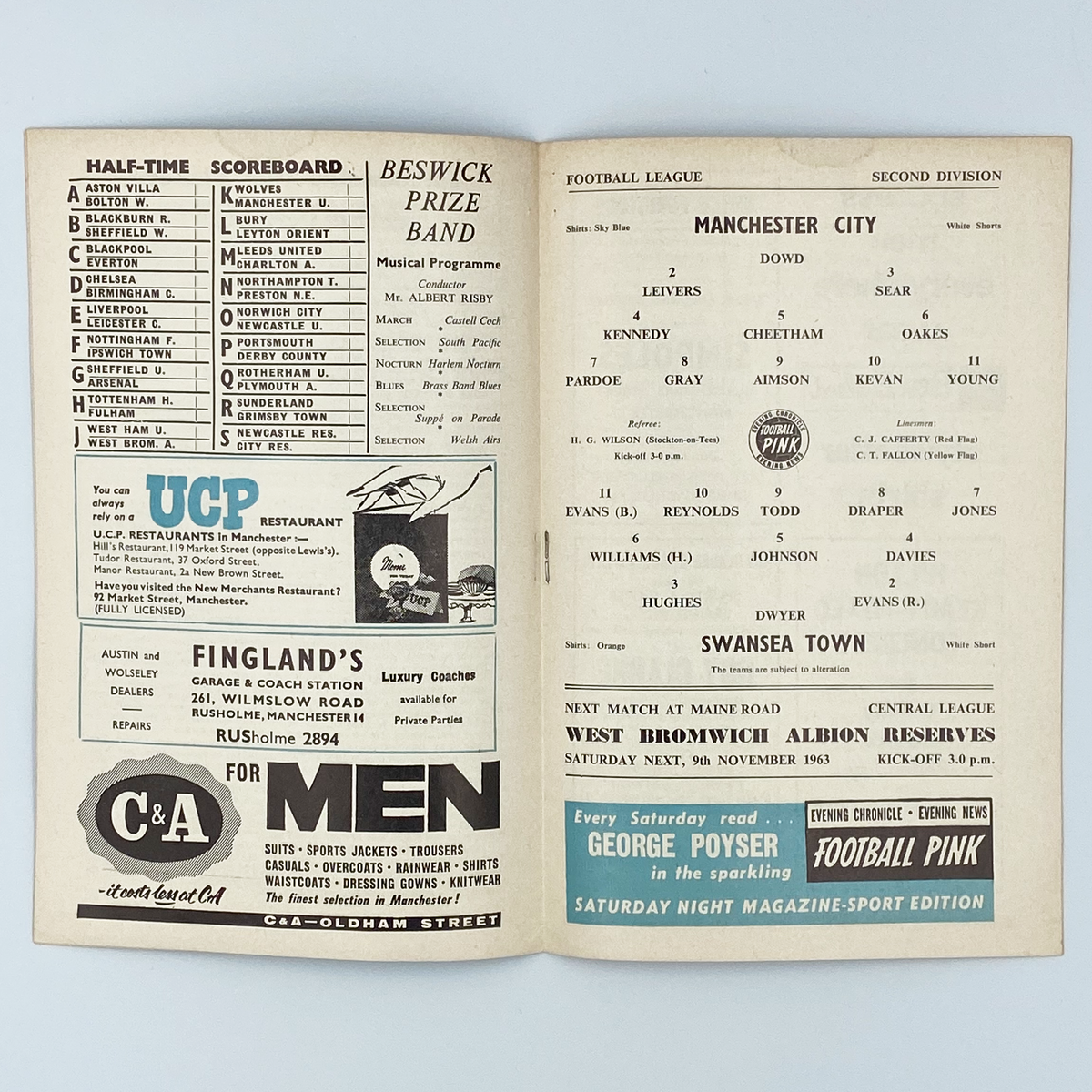 Manchester City vs Swansea Town Programme (2 November 1963)