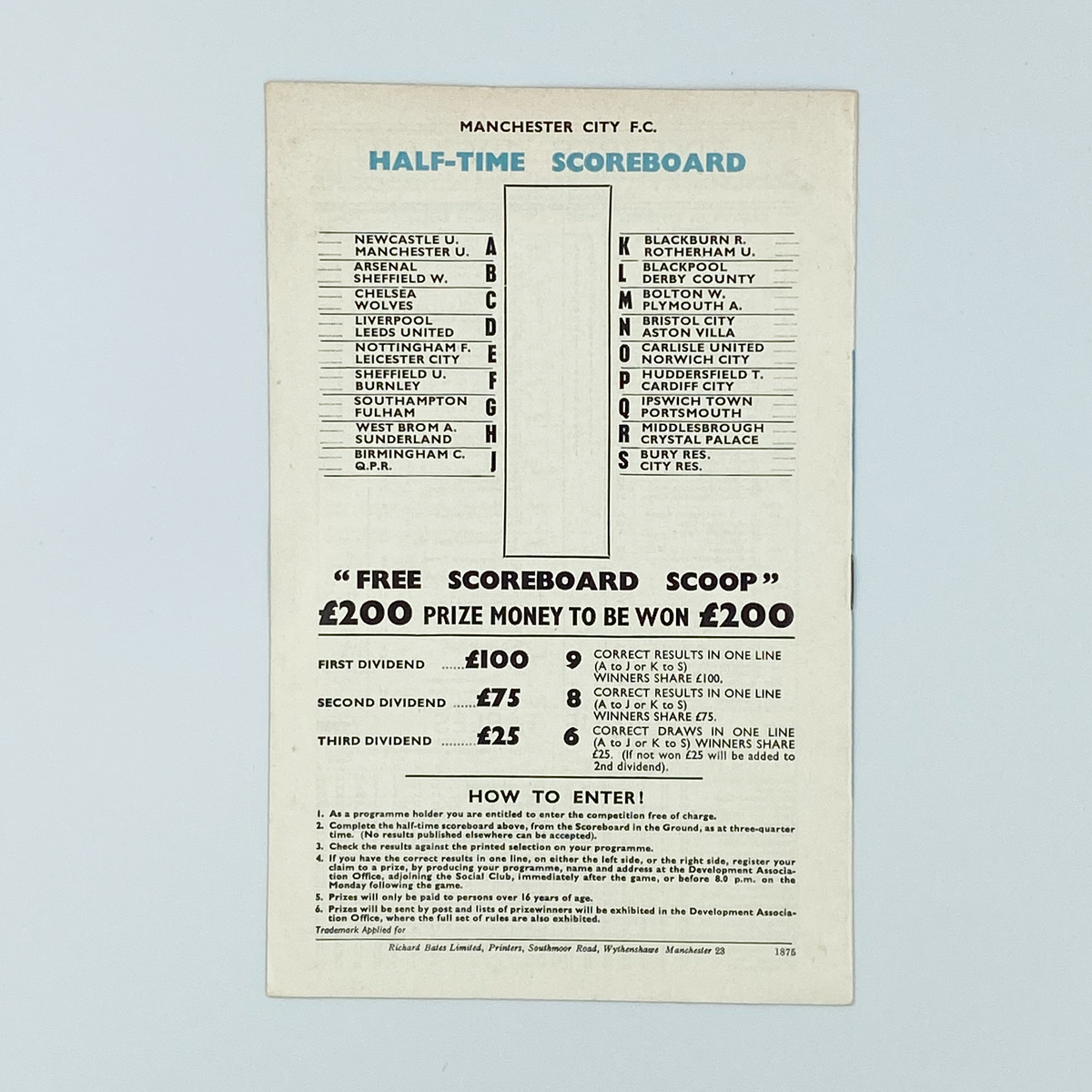Manchester City vs Tottenham Hotspur Programme (9 December 1967)