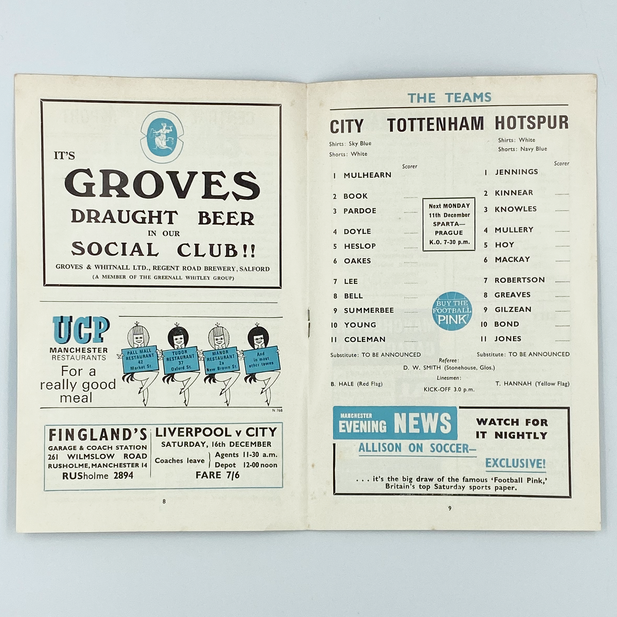 Manchester City vs Tottenham Hotspur Programme (9 December 1967)