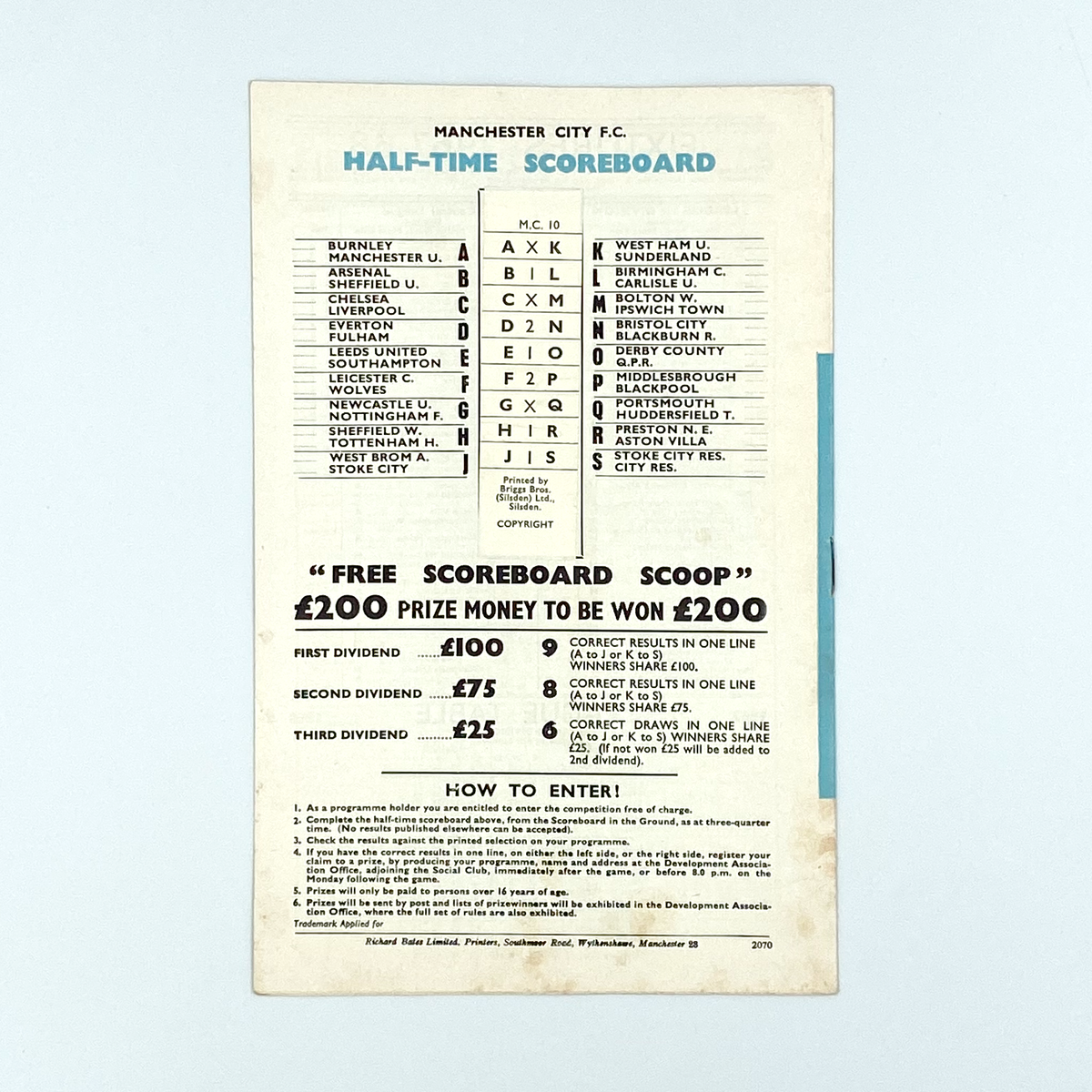 Manchester City vs Coventry City Programme (13 January 1968)