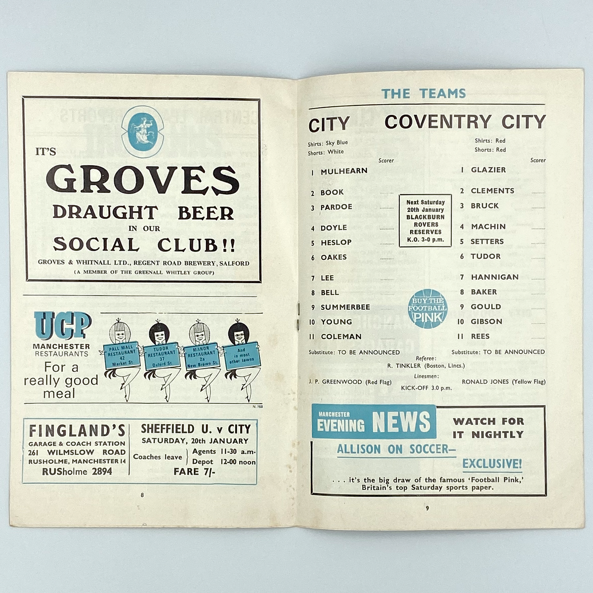 Manchester City vs Coventry City Programme (13 January 1968)