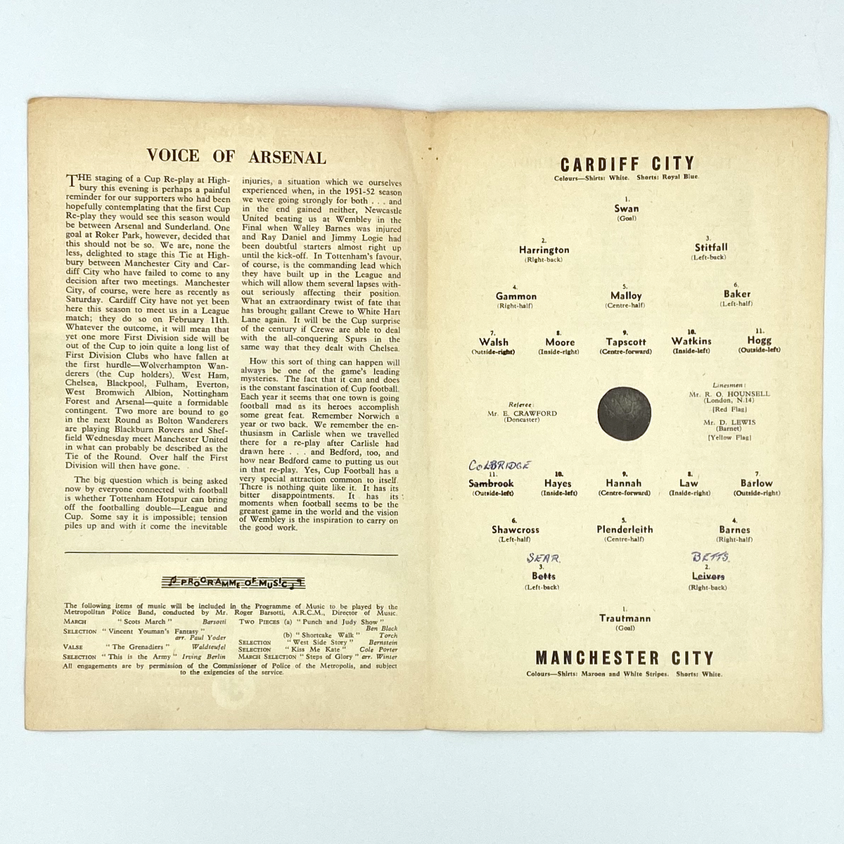 Cardiff City vs Manchester City Programme (16 January 1961)