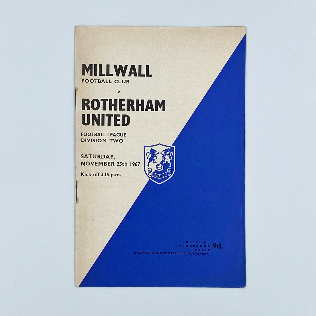Millwall vs Rotherham United Programme (25 November 1967)