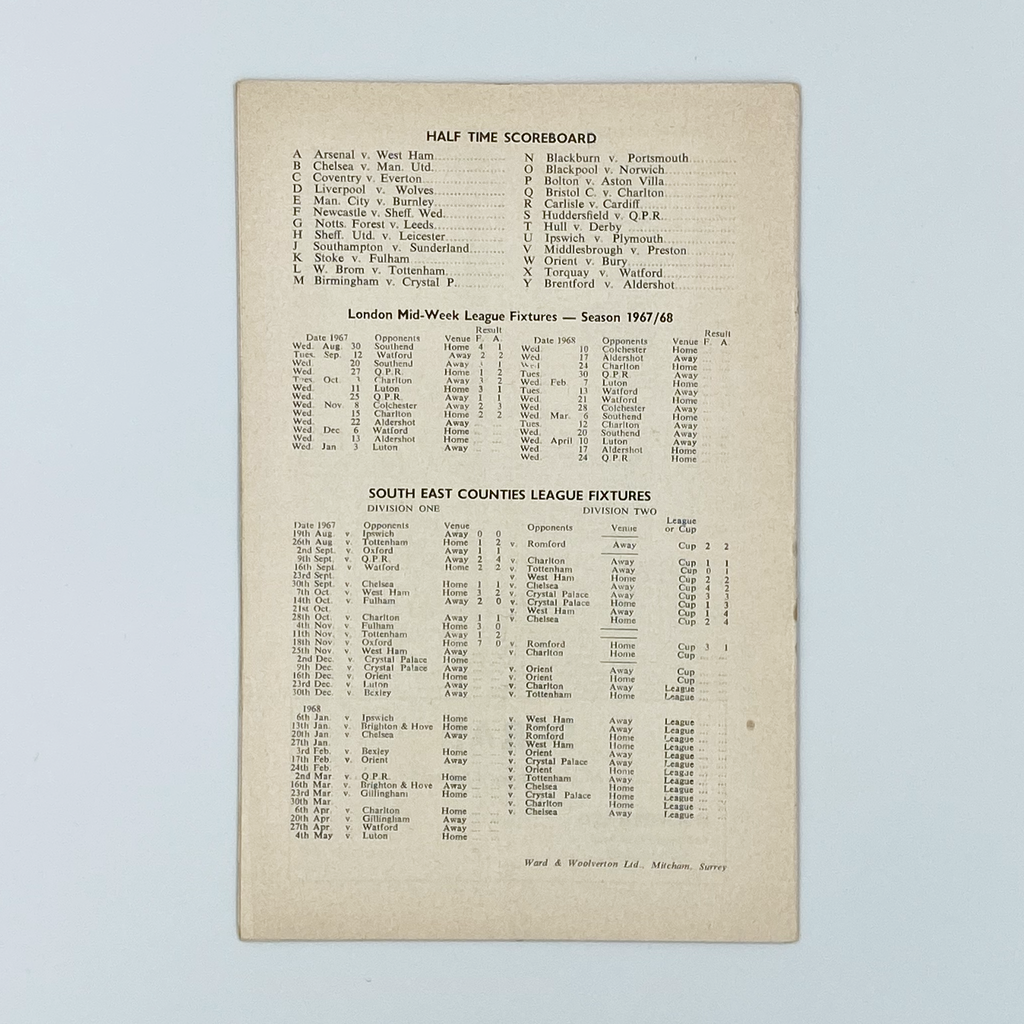 Millwall vs Rotherham United Programme (25 November 1967)