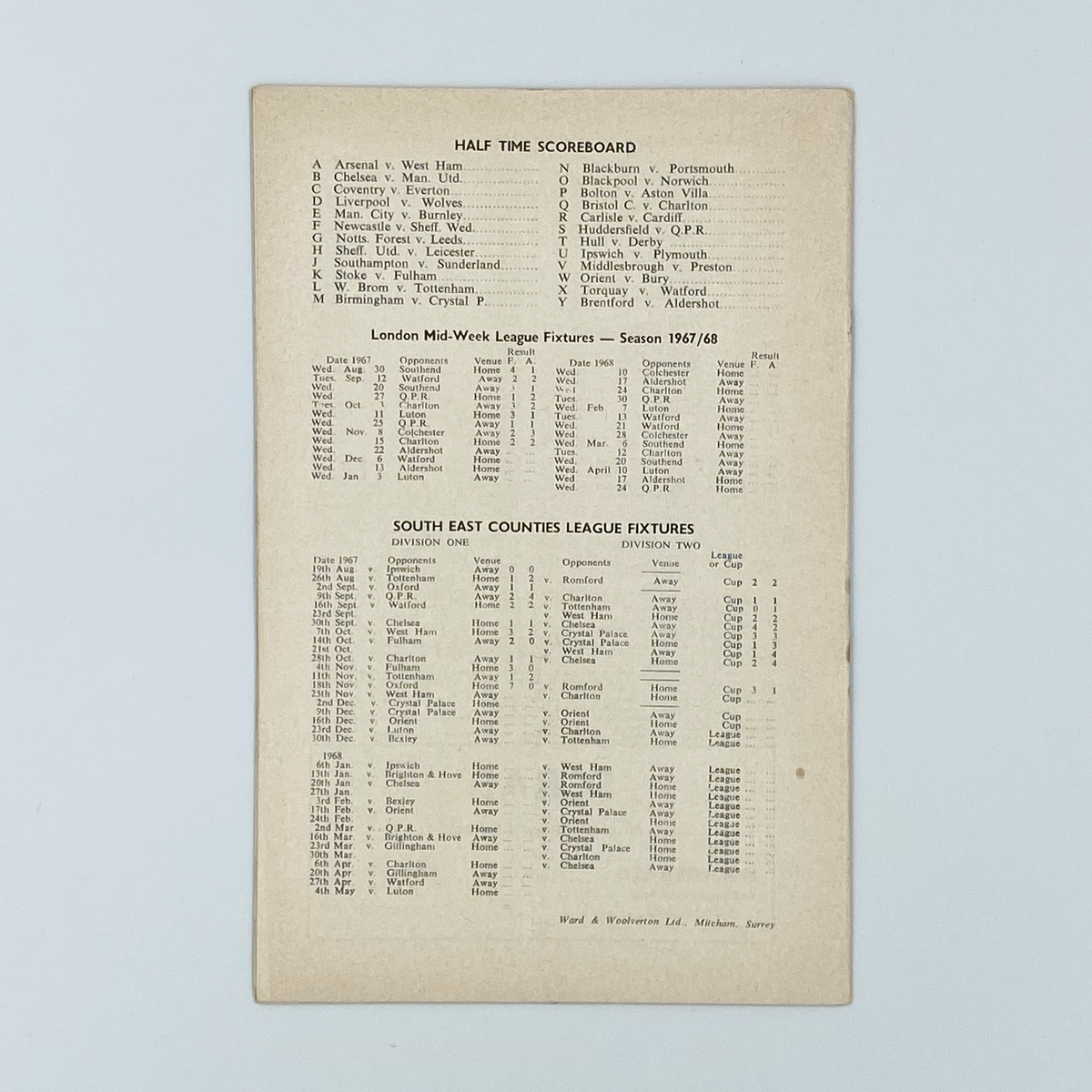 Millwall vs Rotherham United Programme (25 November 1967)