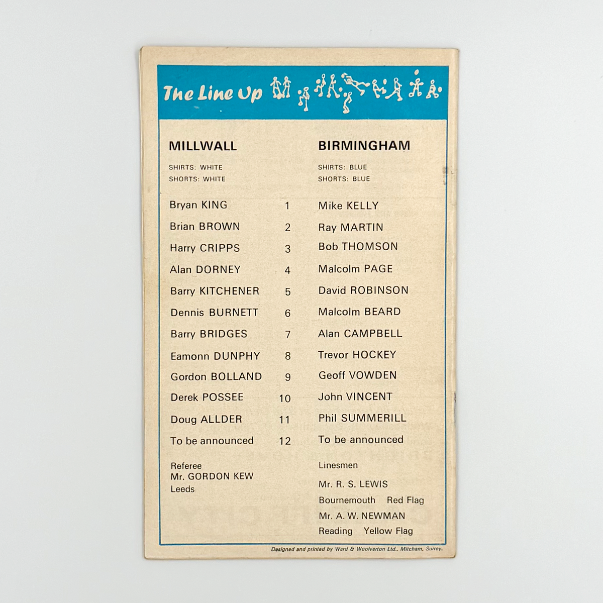 Millwall vs Birmingham City Programme (5 December 1970)