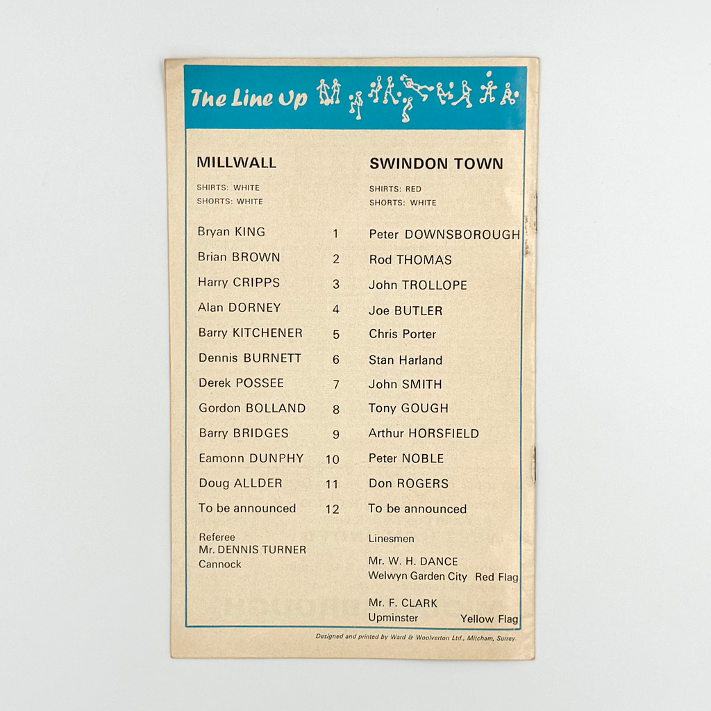 Millwall vs Swindon Town Programme (9 January 1971)