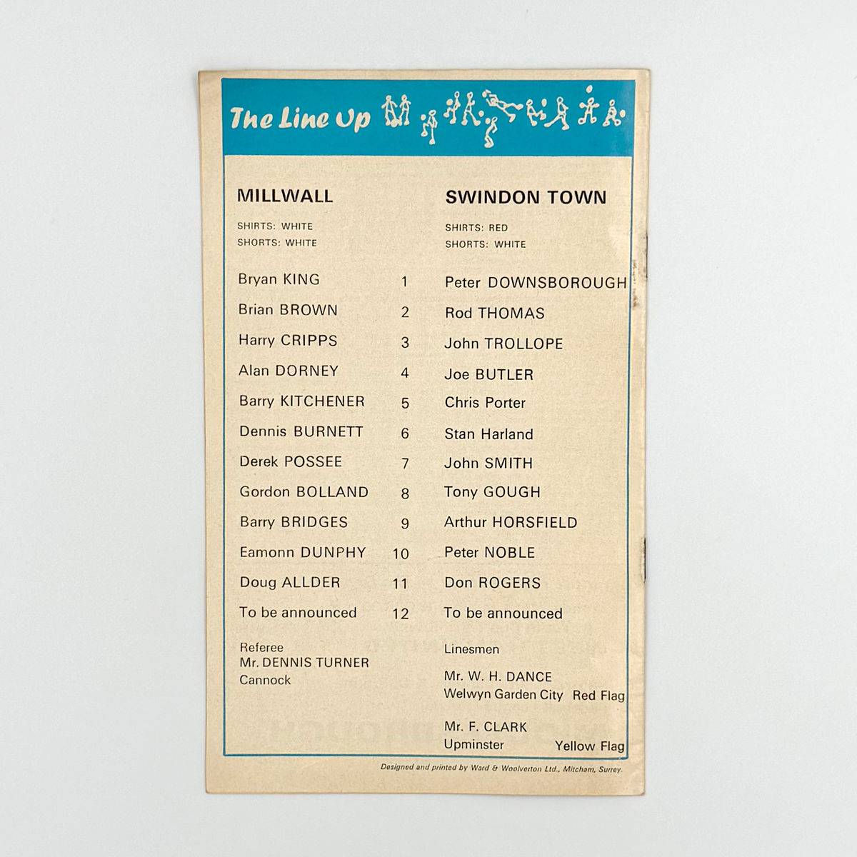 Millwall vs Swindon Town Programme (9 January 1971)