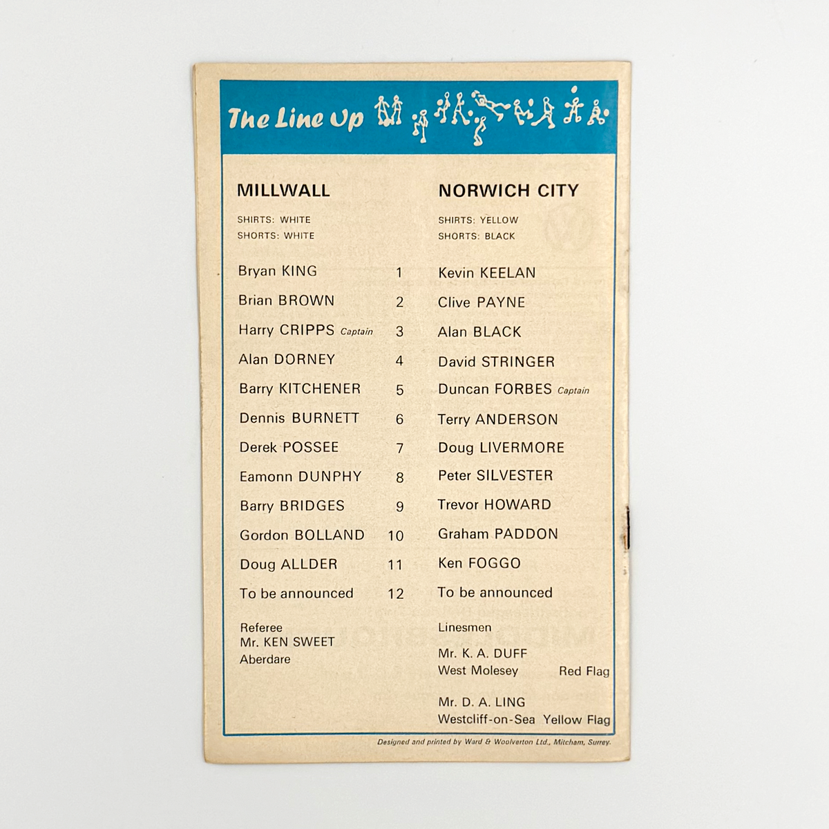 Millwall vs Norwich City Programme (23 January 1971)