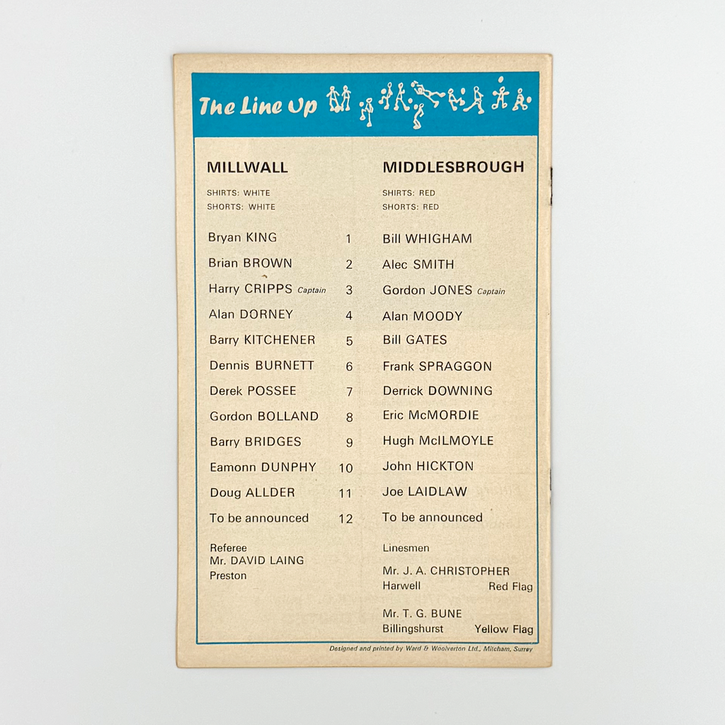 Millwall vs Middlesbrough Programme (30 January 1971)