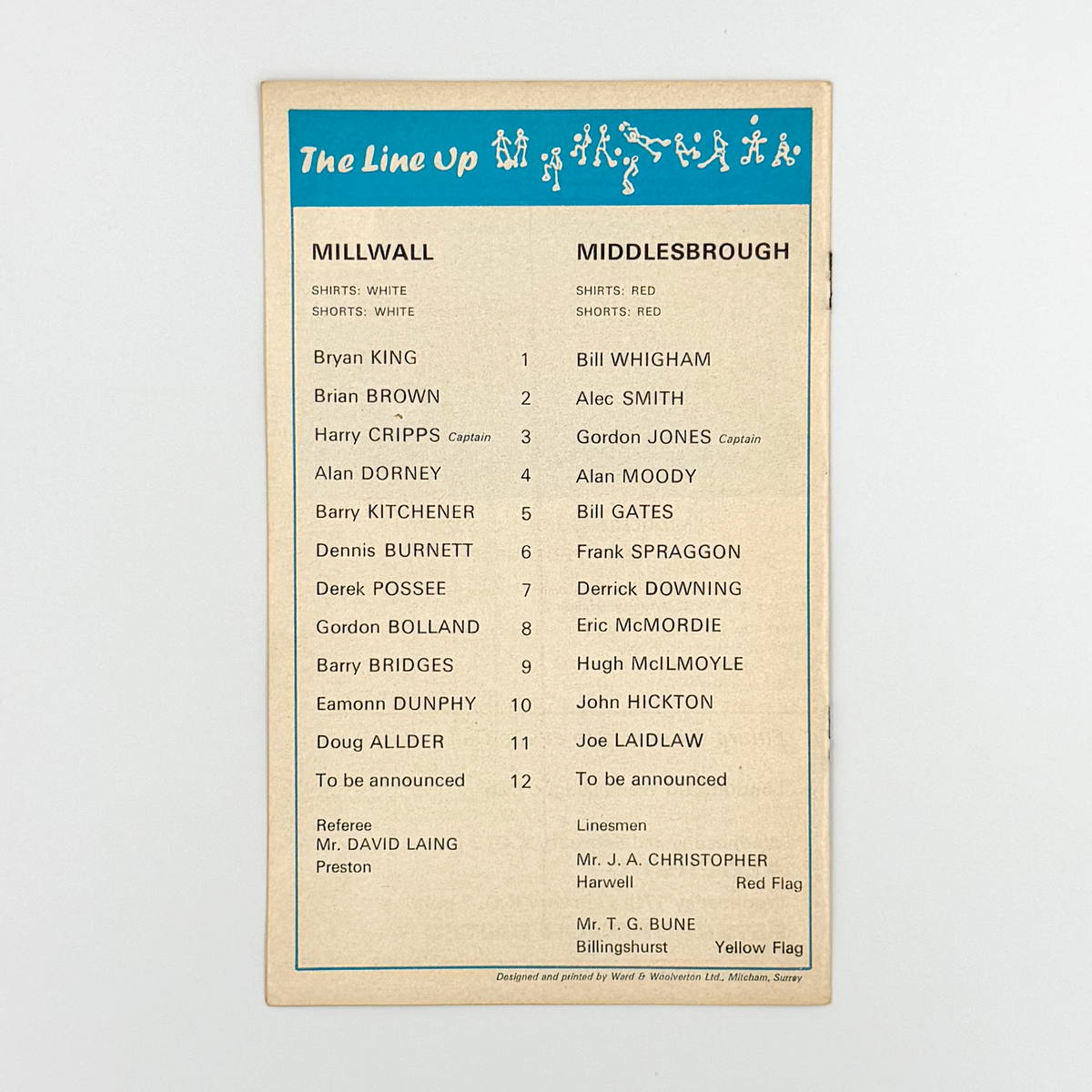 Millwall vs Middlesbrough Programme (30 January 1971)