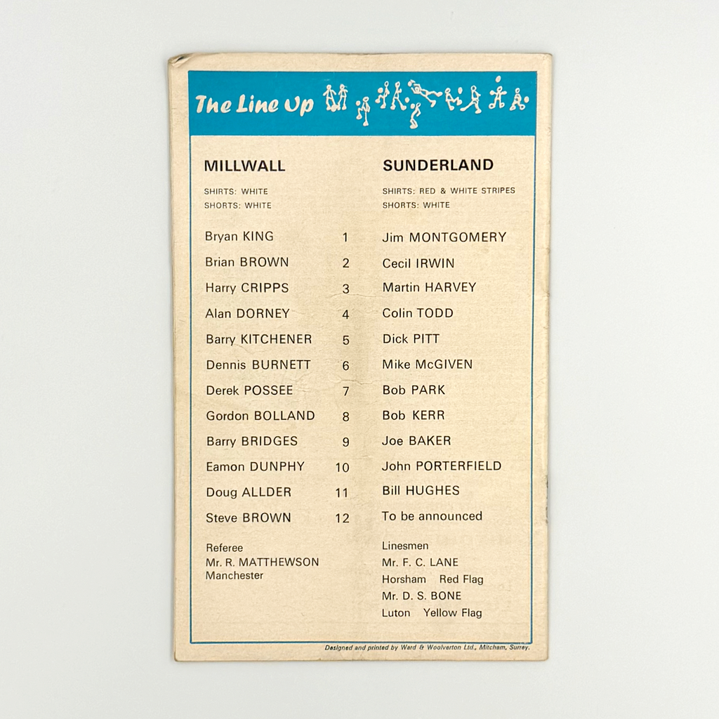 Millwall vs Sunderland Programme (26 September 1970)