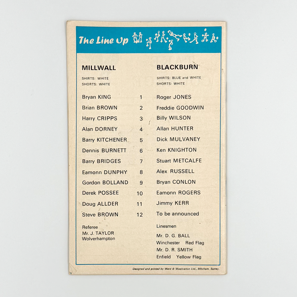Millwall vs Blackburn Rovers Programme (10 October 1970)