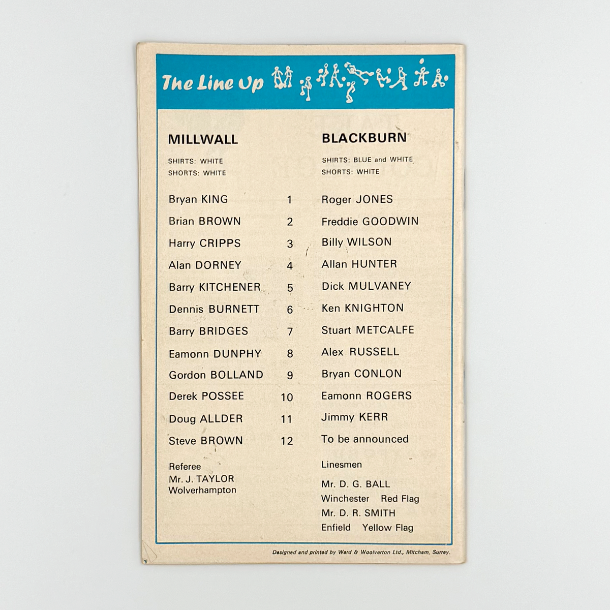 Millwall vs Blackburn Rovers Programme (10 October 1970)