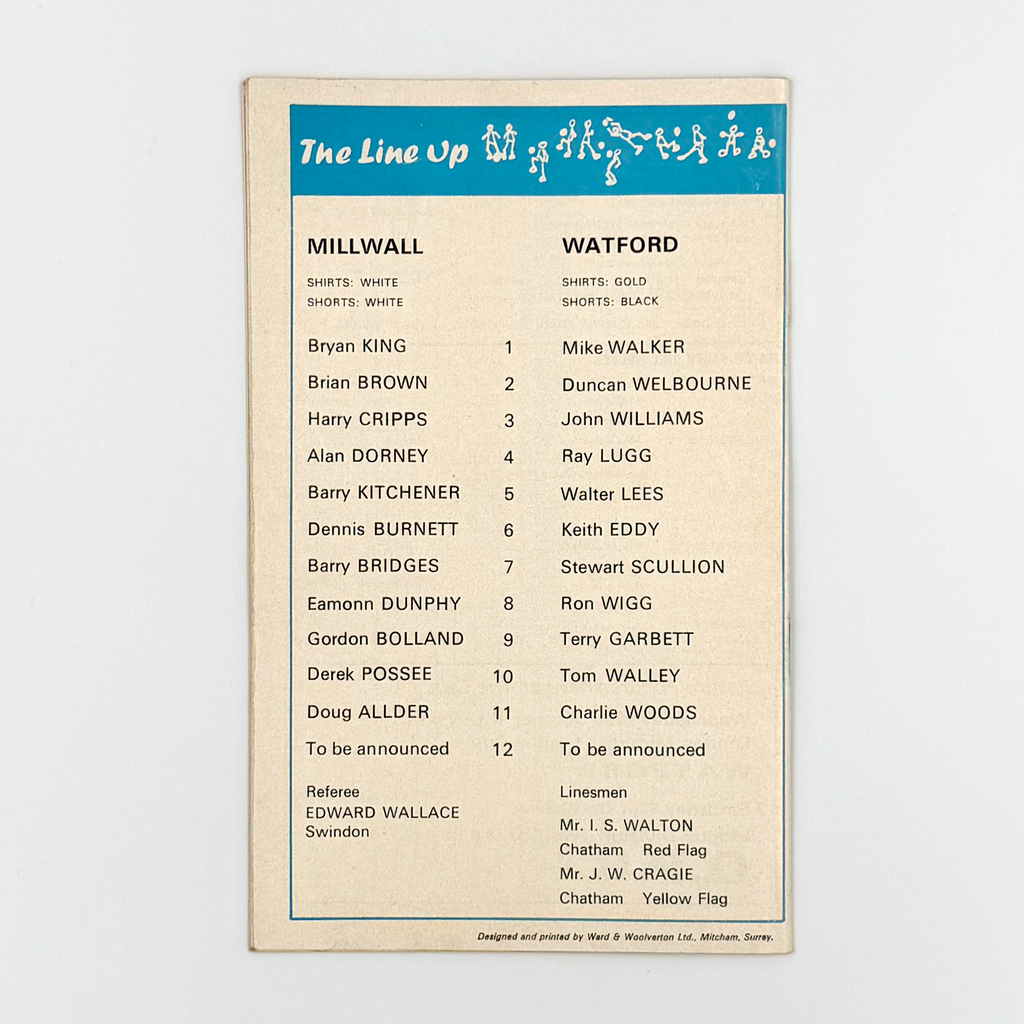 Millwall vs Watford Programme (19 October 1970)