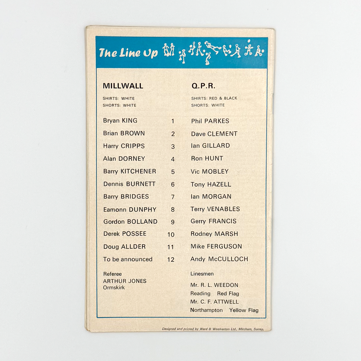 Millwall vs Queens Park Rangers Programme (31 October 1970)