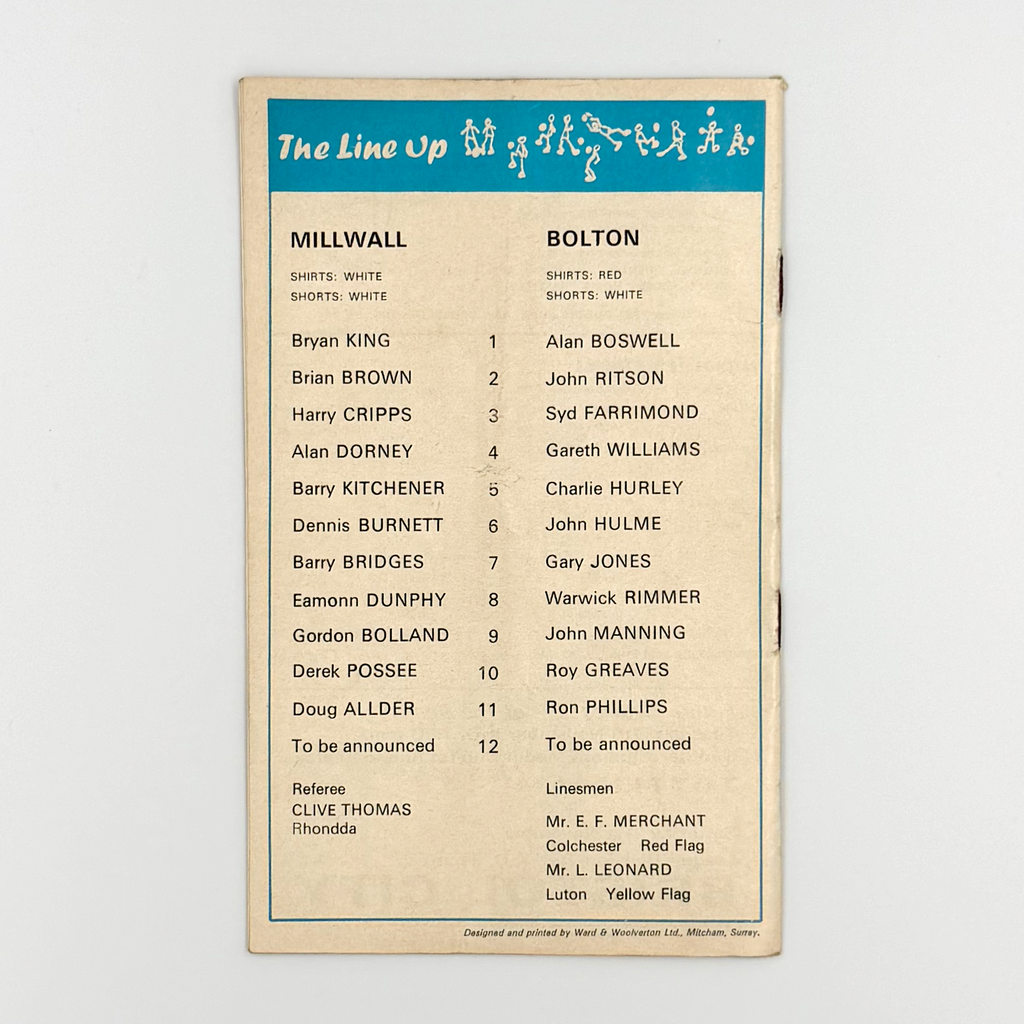 Millwall vs Bolton Wanderers Programme (14 November 1970)