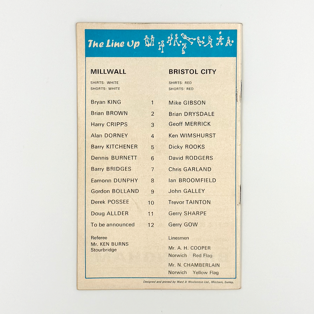 Millwall vs Bristol City Programme (21 November 1970)