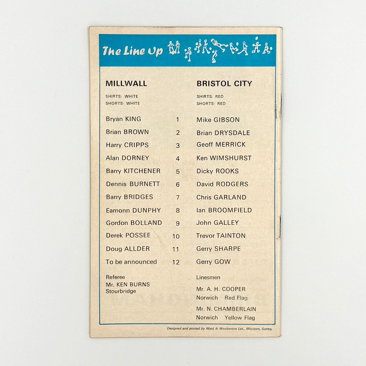 Millwall vs Bristol City Programme (21 November 1970)