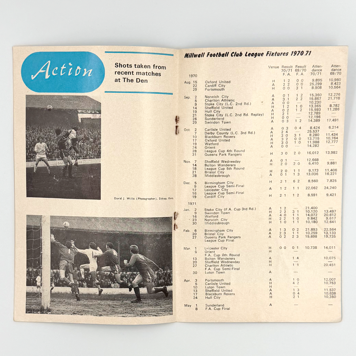 Millwall vs Leyton Orient Programme (6 March 1971)