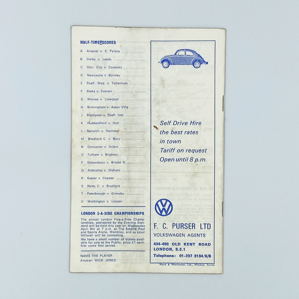Millwall vs Preston North End Programme (30 March 1970)
