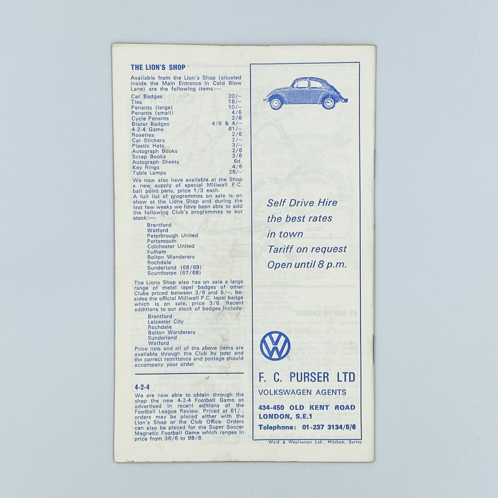 Millwall vs Swindon Town Programme (4 April 1970)