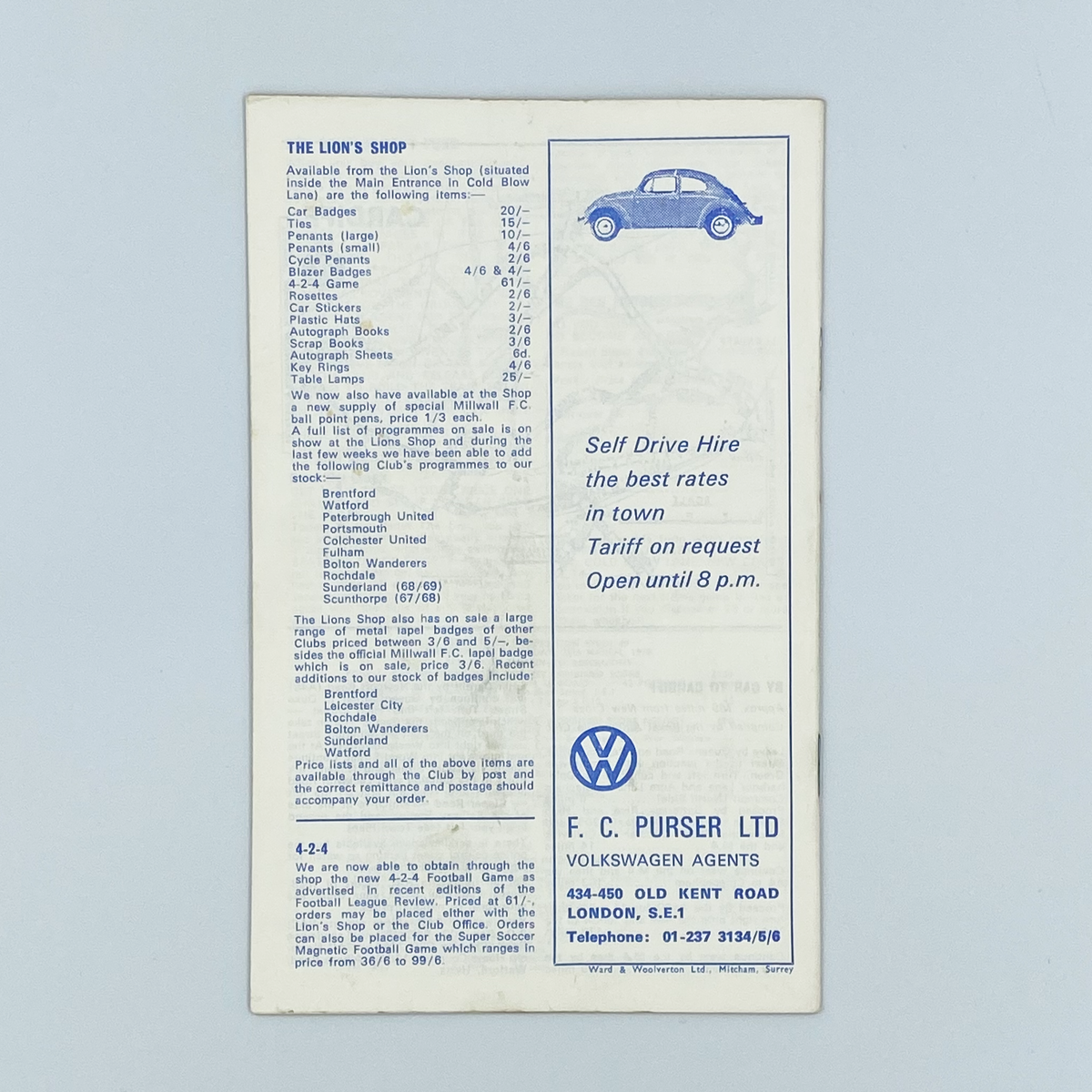 Millwall vs Swindon Town Programme (4 April 1970)
