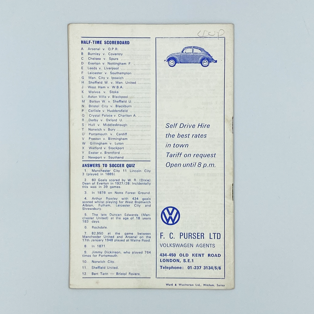 Millwall vs Fulham Programme (31 August 1968)