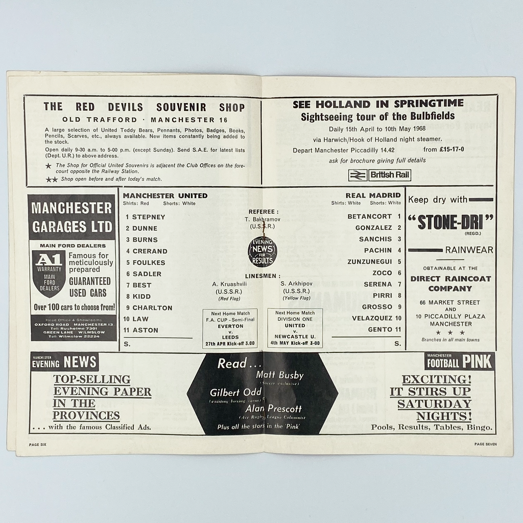 Manchester United vs Real Madrid European Cup Semi-Final Programme (24 April 1968)